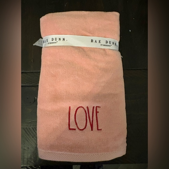 Rae Dunn Other - Rae Dunn Pink Hand Towels with Red Love Design